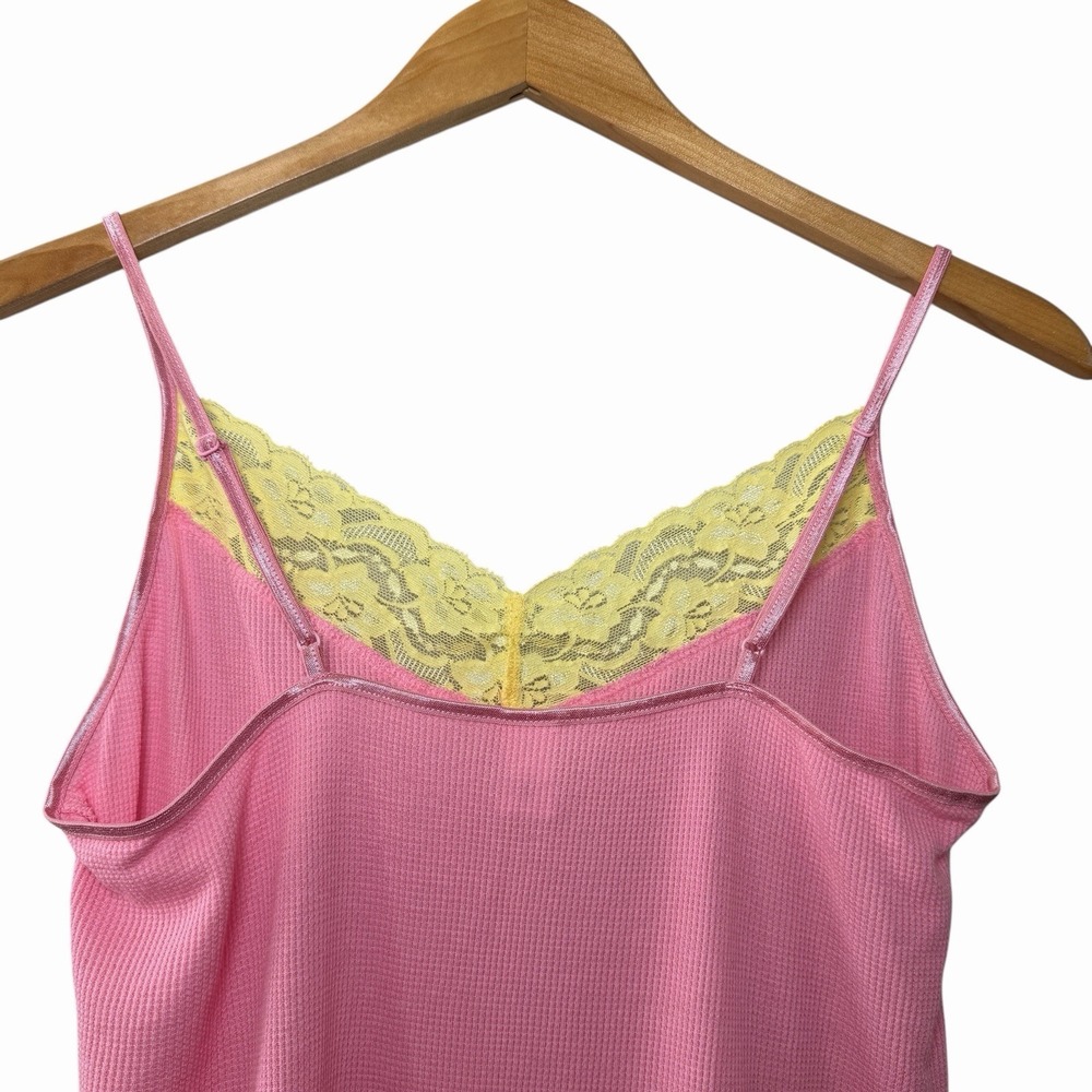 Vintage Y2K GAP Body Pink Waffle Knit‎ Lace Cami Top Medium Coquette - Picture 5 of 11